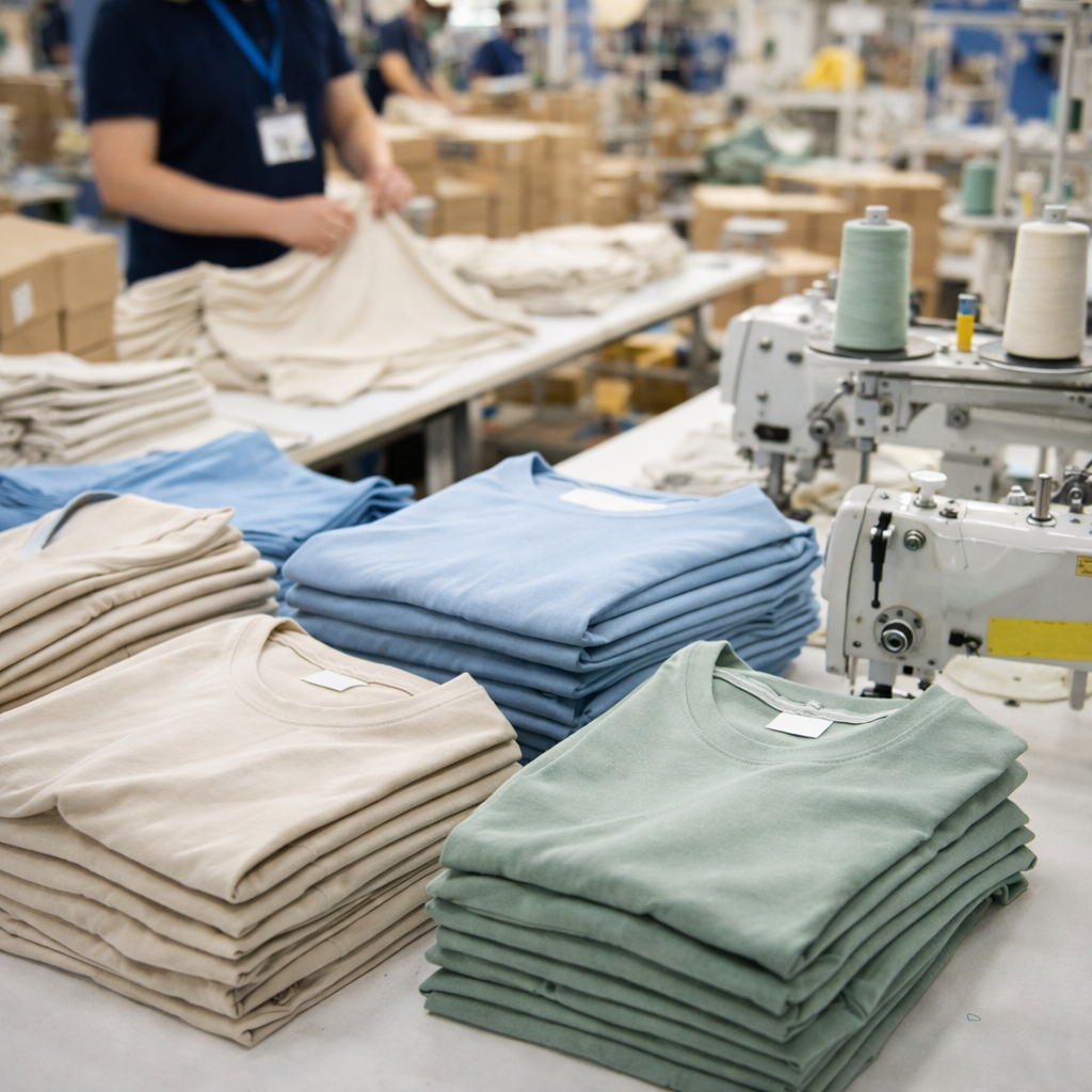 Bulk garment production supported by high-quality fabric manufacturing, quality control and scalable apparel production capabilities