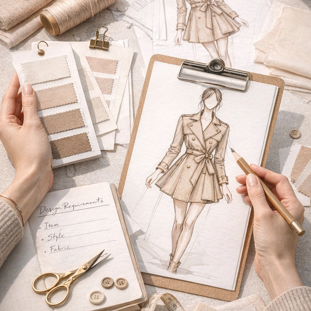 Custom fabric consultation service helping fashion brands define fabric specifications, colors and production requirements