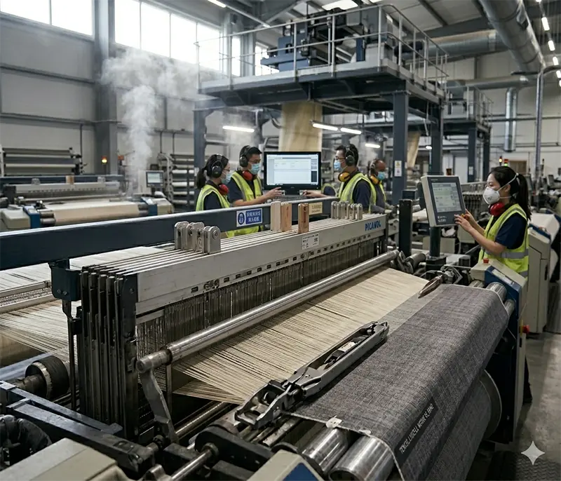 Fabric development team working on textile product design and material sourcing at MUYUE Textile