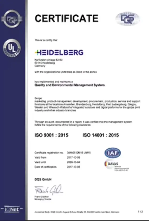 ISO 9001 and ISO 14001 certified management system supporting responsible manufacturing and sustainable textile production