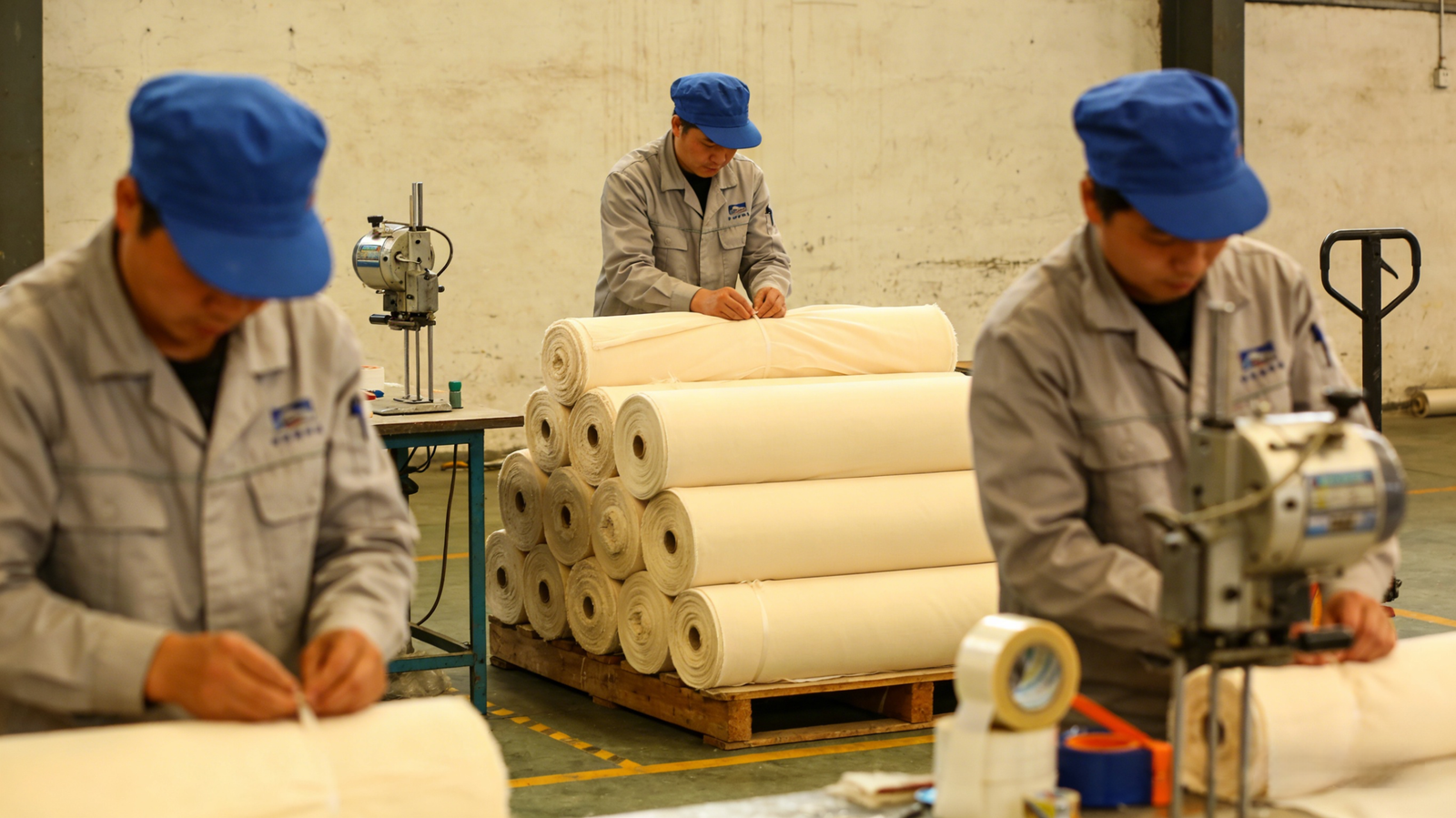Textile production and packaging process at MUYUE Textile manufacturing facility