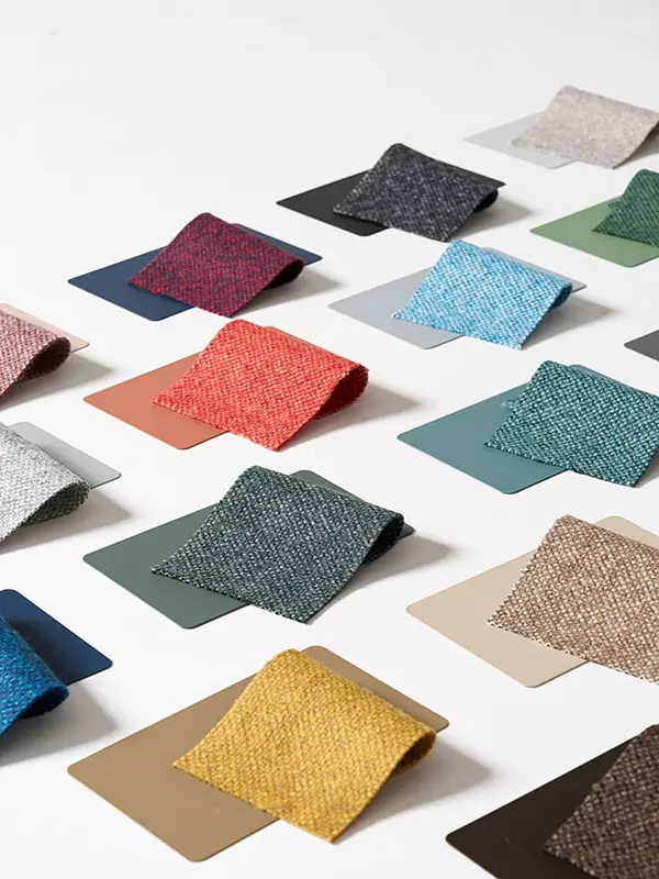 Textile fabric sample swatches displayed with color cards