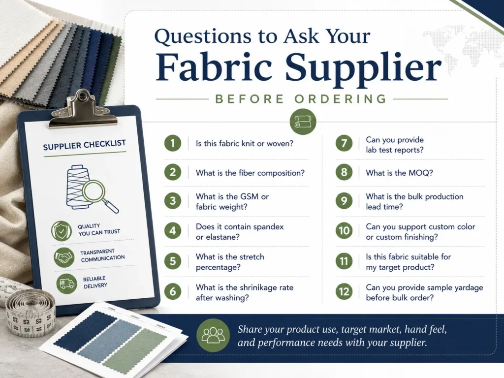 Fabric supplier checklist for apparel buyers before ordering knit or woven fabric in bulk